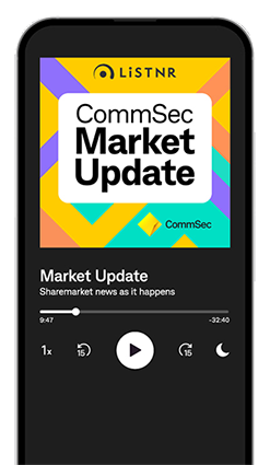 An image of a mobile handset playing the CommSec Market update podcast